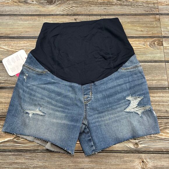 Isabel Maternity Distressed Cut Off Jean Shorts Size 4 - Picture 1 of 4